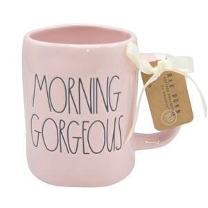 Rae‎ Dunn Morning Gorgeous Embossed Pink Ceramic Coffee Mug  16oz Gift Idea